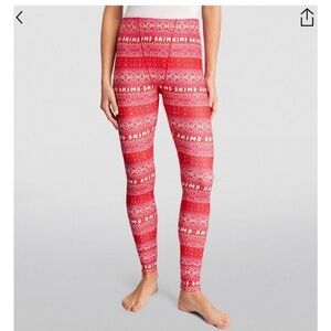 NEW Skims Logo Plush Pointelle Leggings, Red Pink Fair Isle Size XXS